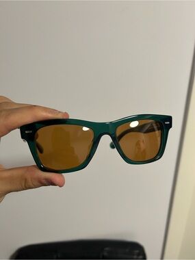 Oliver Peoples Teal Acetate Sunglasses with Amber Lenses